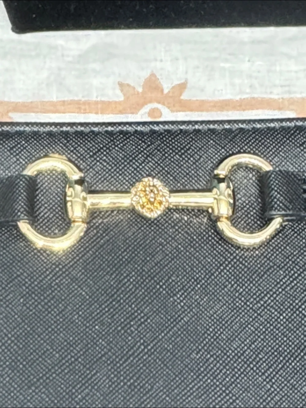 Anne Klein Black Saffiano Zip Wallet with Gold Horsebit Accent